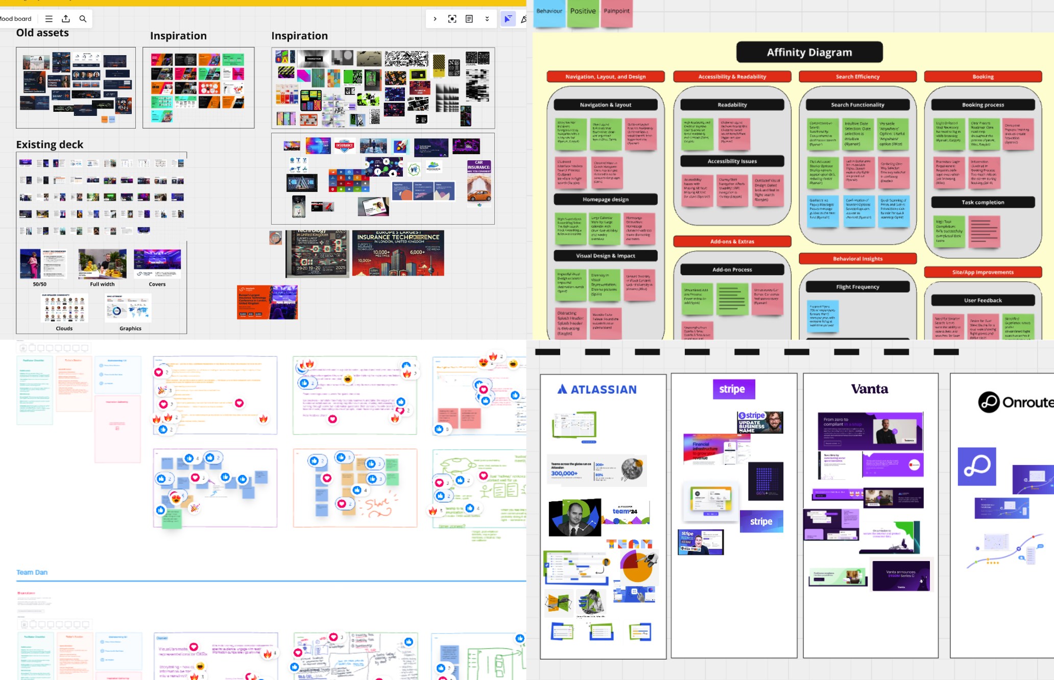 moodboards Screenshot of different mood boards and brainstorm white boards